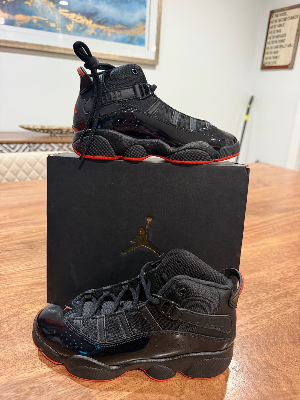 Nike Kids Black with Red Accents Retro Basketball Sneakers